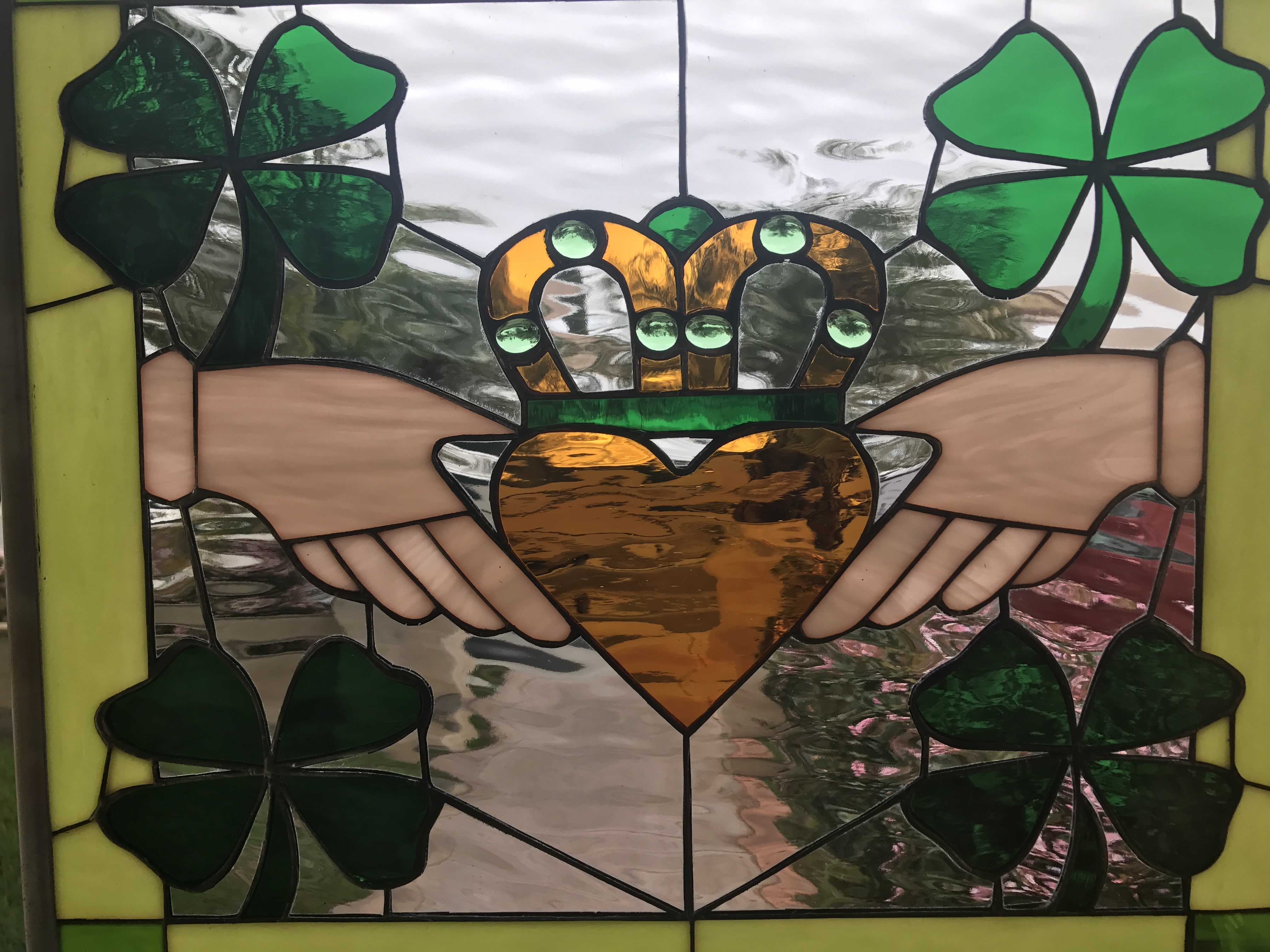 Irish Claddagh Ring Leaded Stained Glass Window panel (Also available