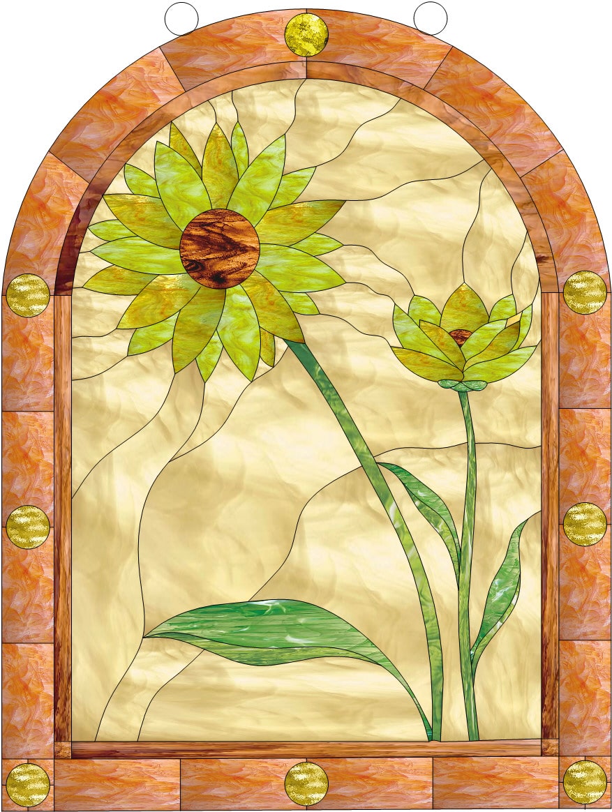 Arched Sunflower Duo Stained Glass Window Panel
