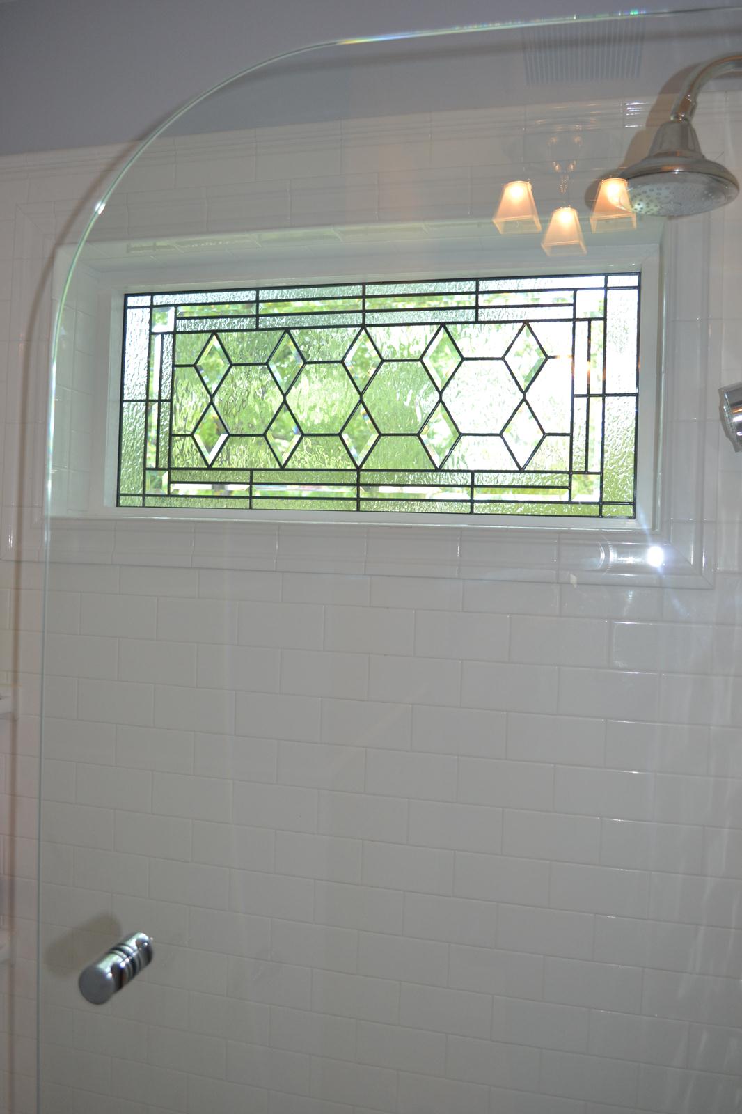 Classic all clear beveled & textured glass window installed into a