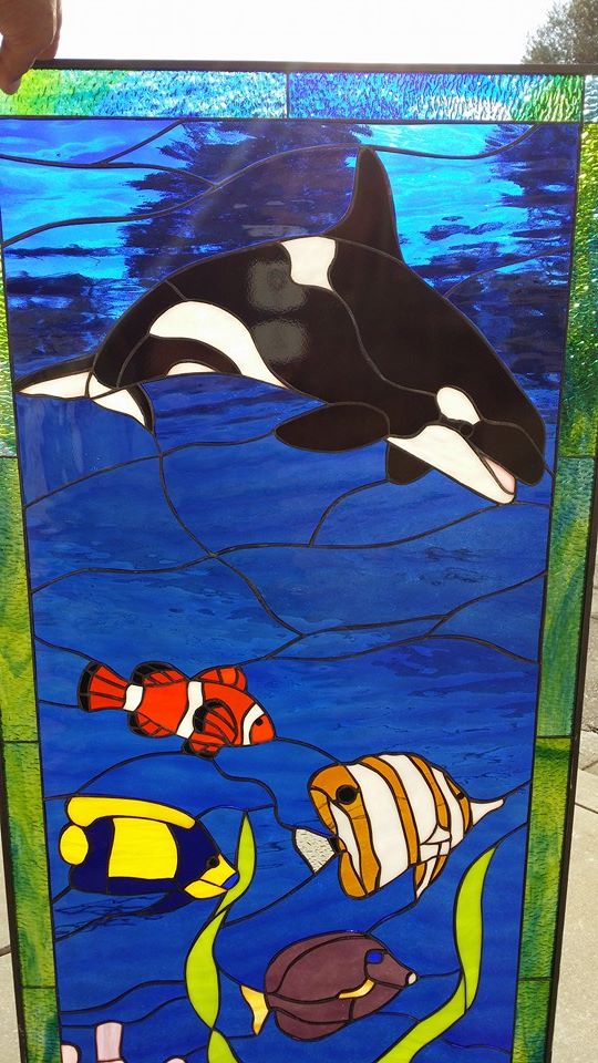 Orca whale & Clown, & Triggerfish Leaded Stained Glass