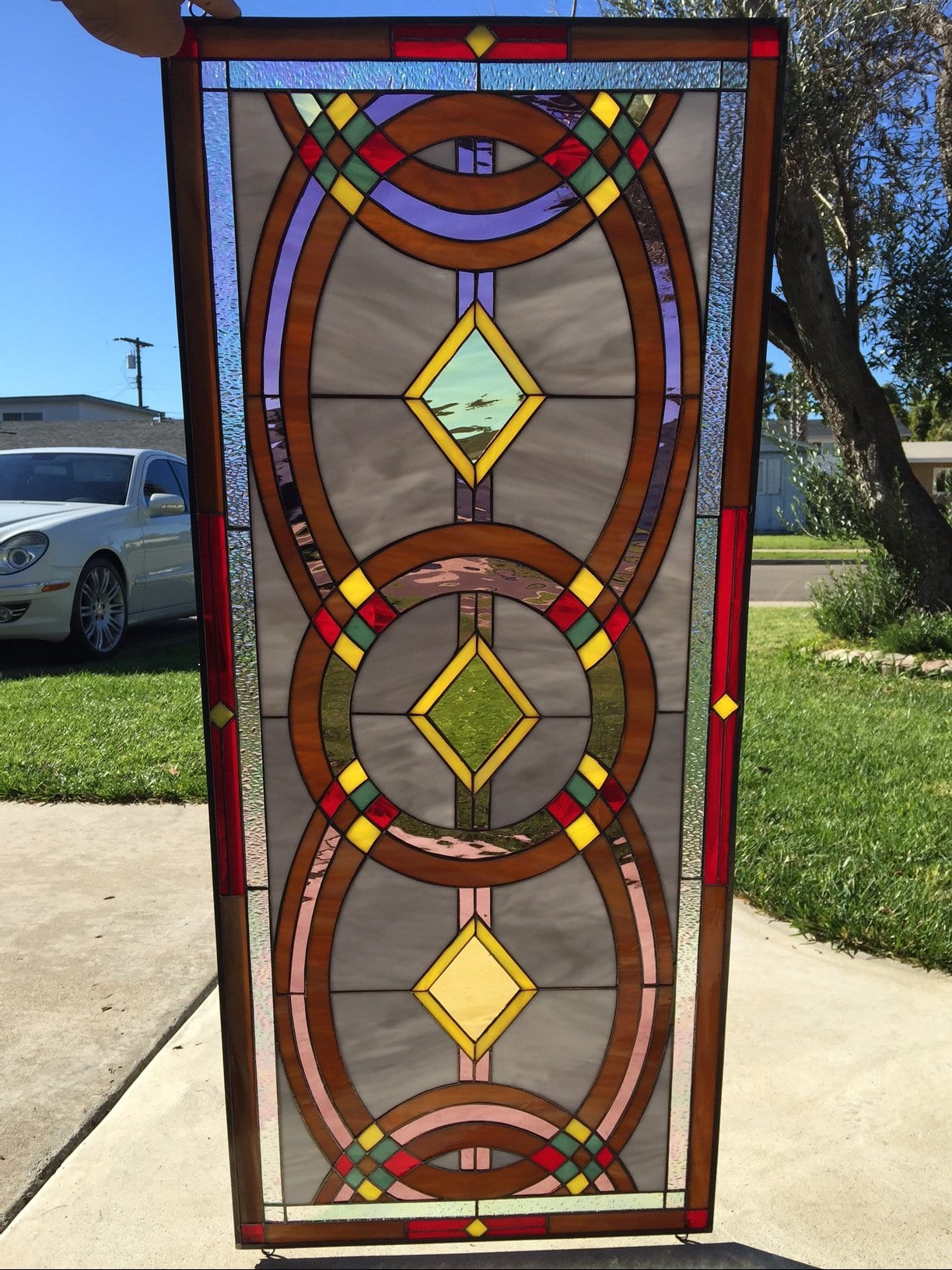 Lovely! The "Foster" Colorful Geometric Leaded Stained Glass Window