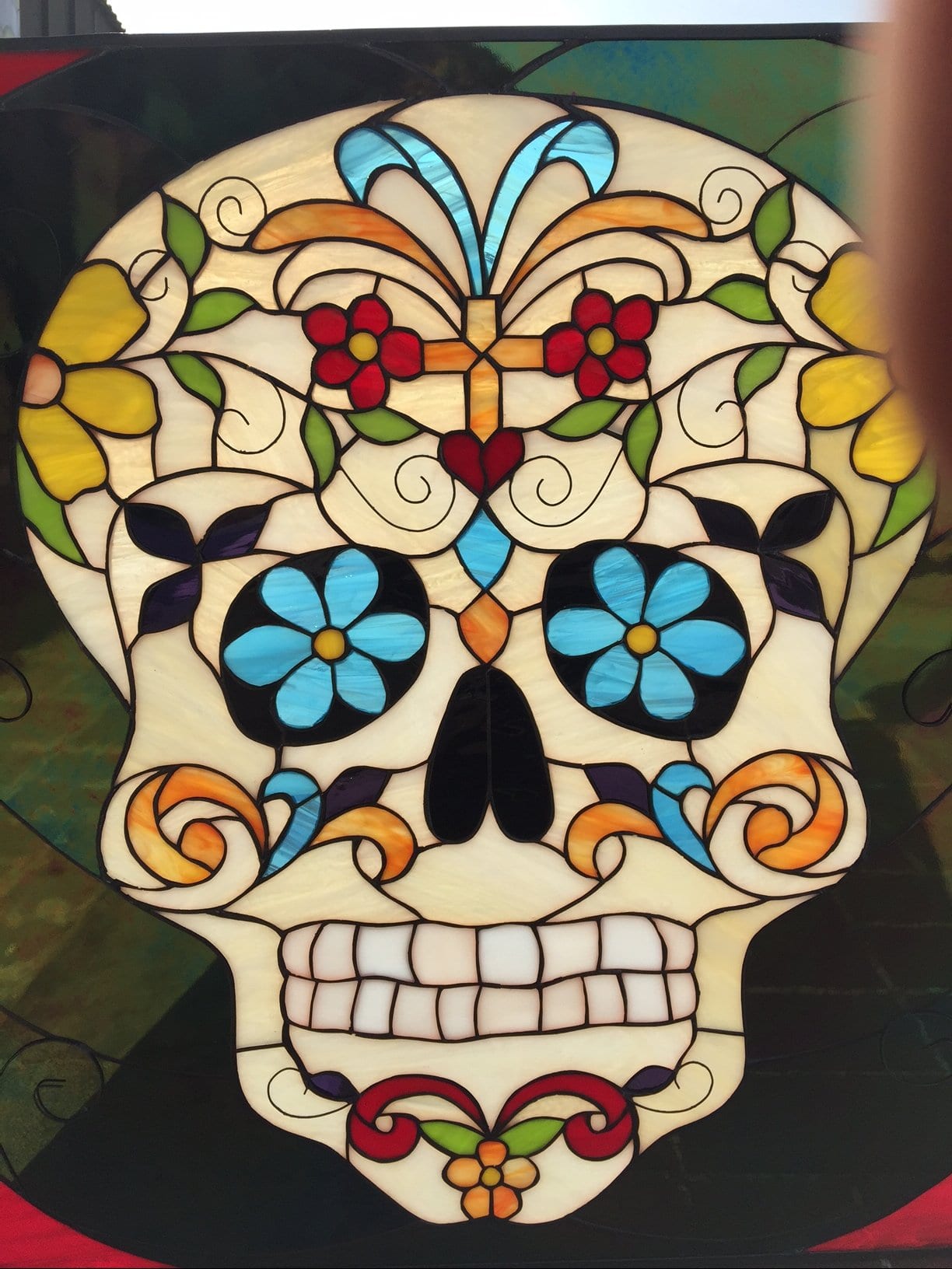 Day of the Dead Skull Leaded Stained Glass window Panel (Also available