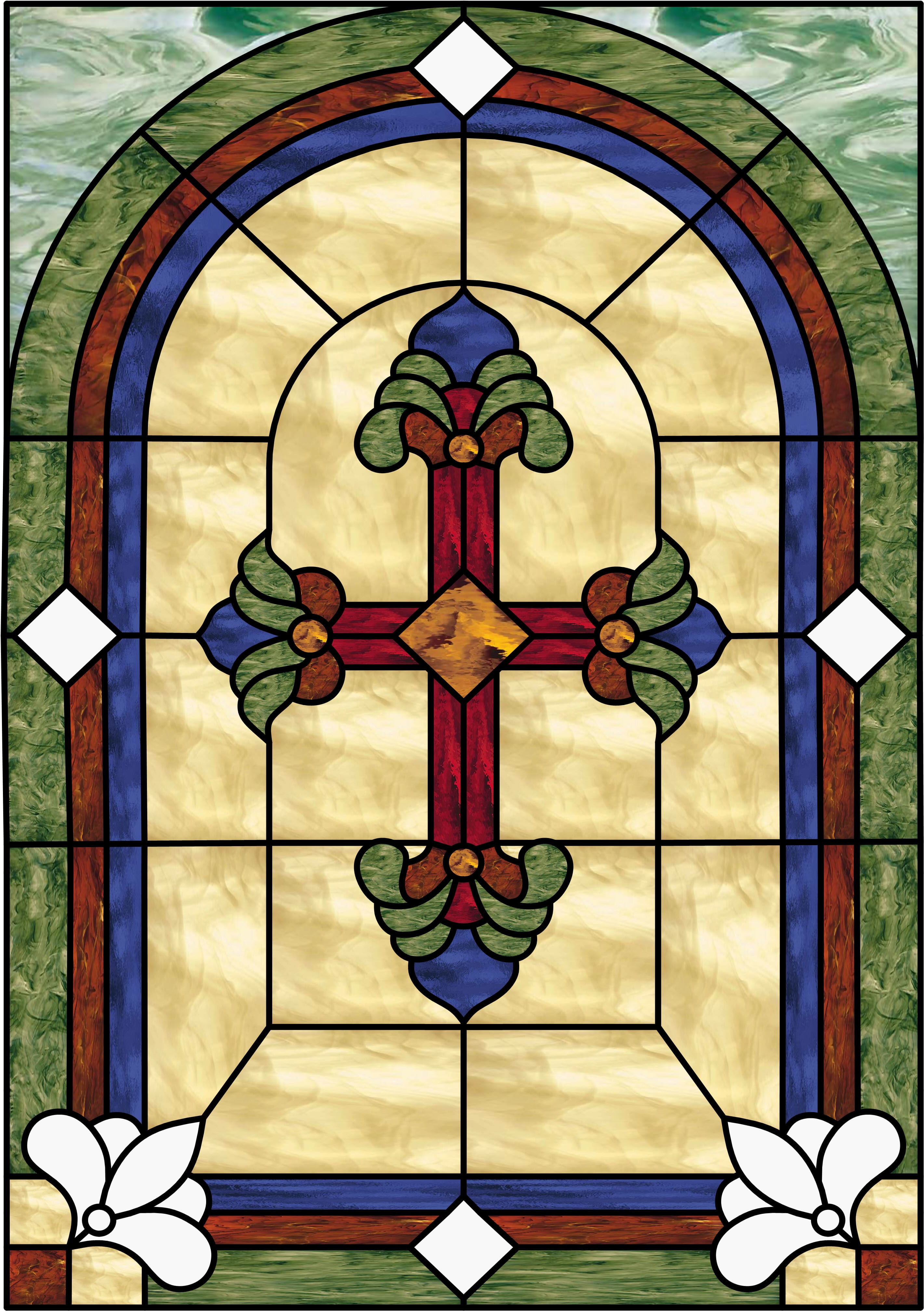 Beautiful! Cross Leaded Stained Glass Window Panel