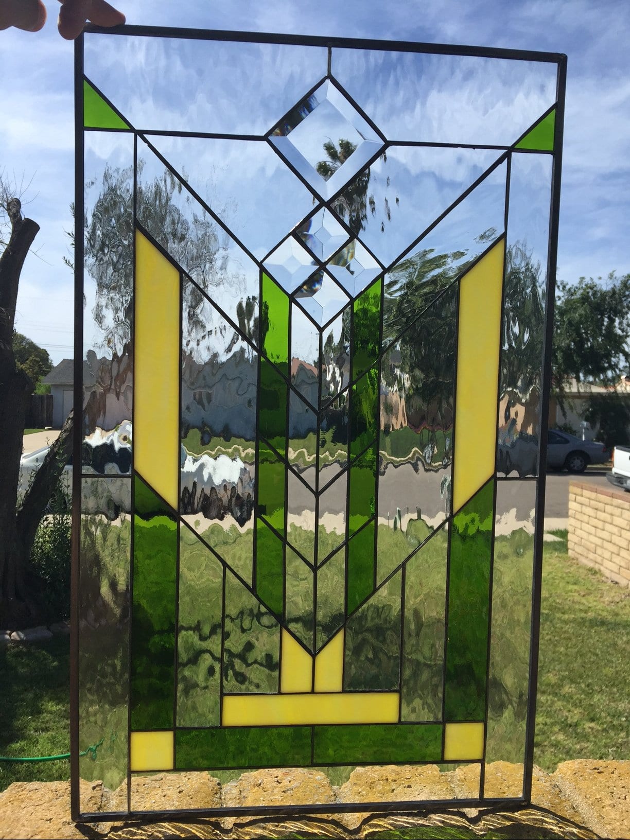 Beautiful "Calabasas" Geometric Prairie Style Leaded Stained Glass