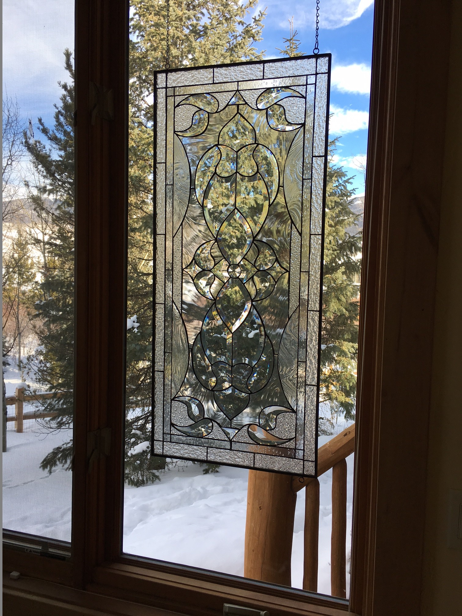 All clear beveled & textured glass leaded stained glass window panel