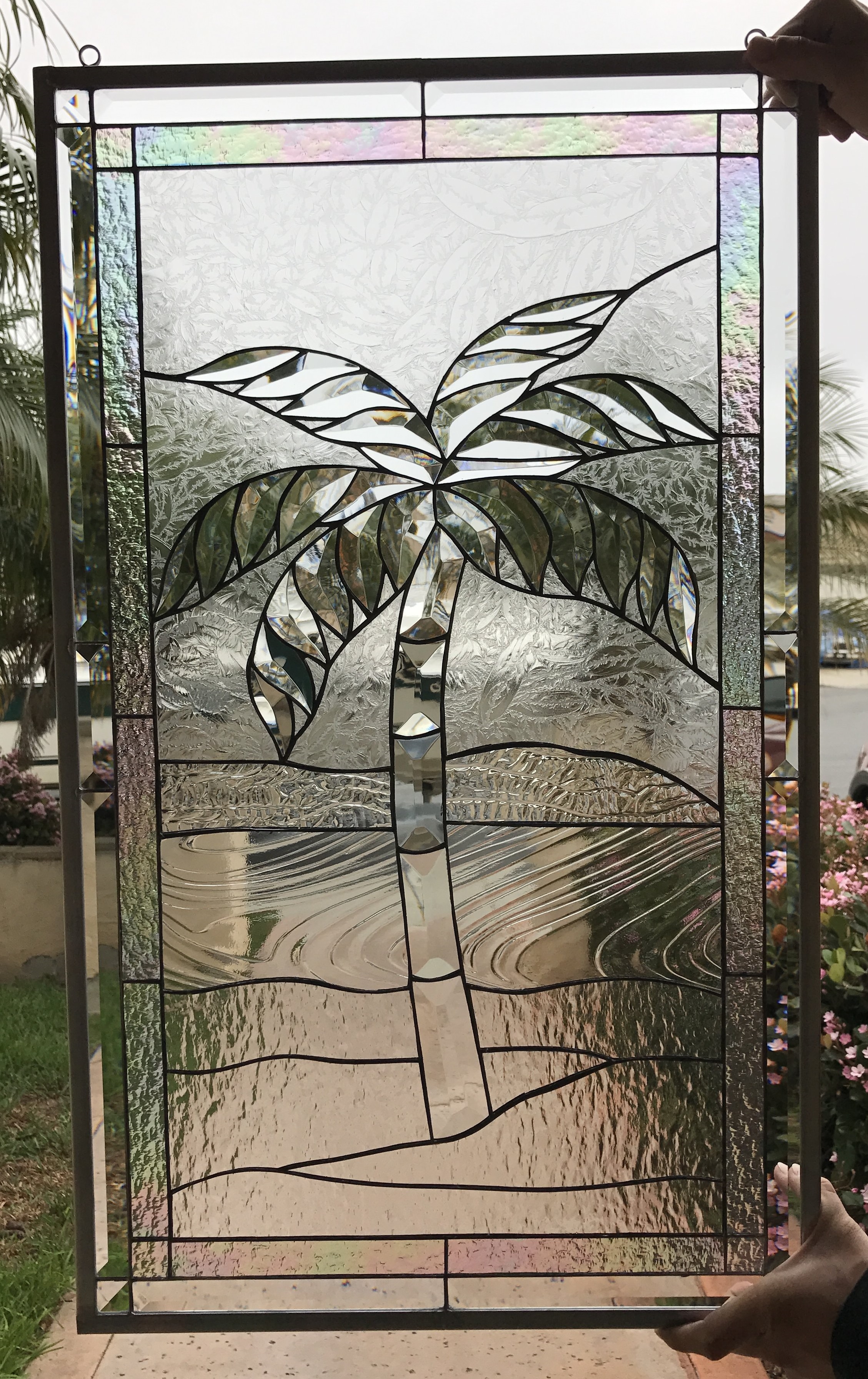 All Clear Palm Tree & Beveled Leaded Glass Window