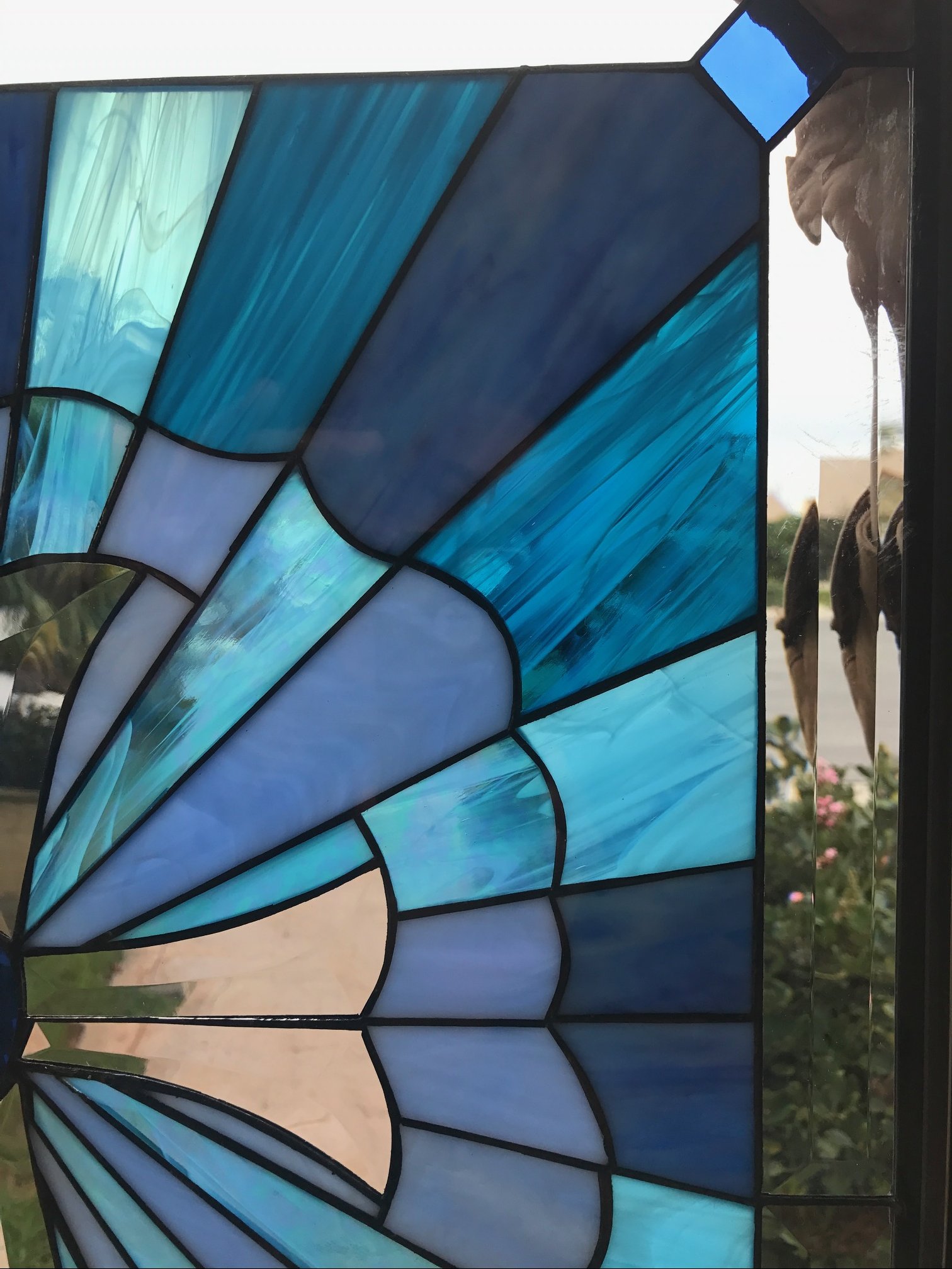 Beautiful Blue Cross Stained Glass Window Panel Or Cabinet Insert