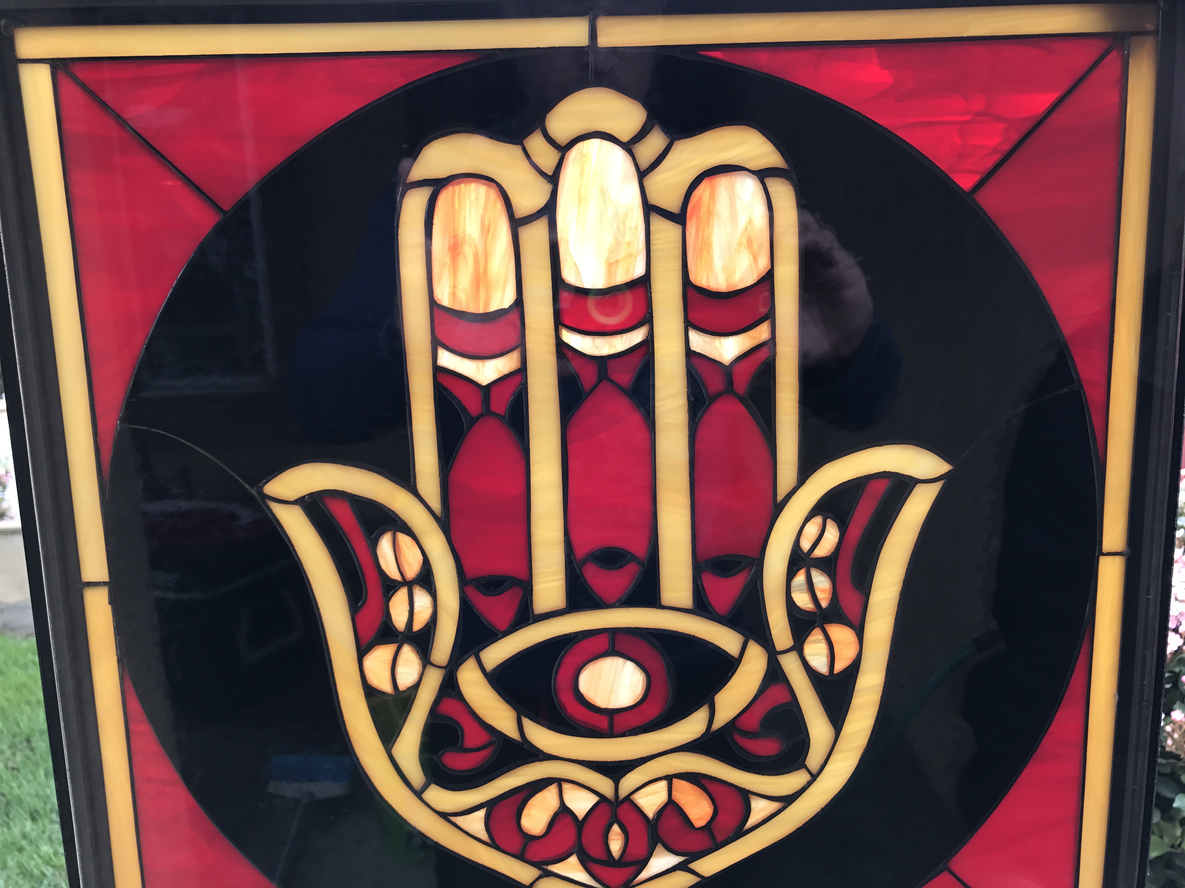 The "Hamsa Symbol" Leaded Stained Glass Window Panel