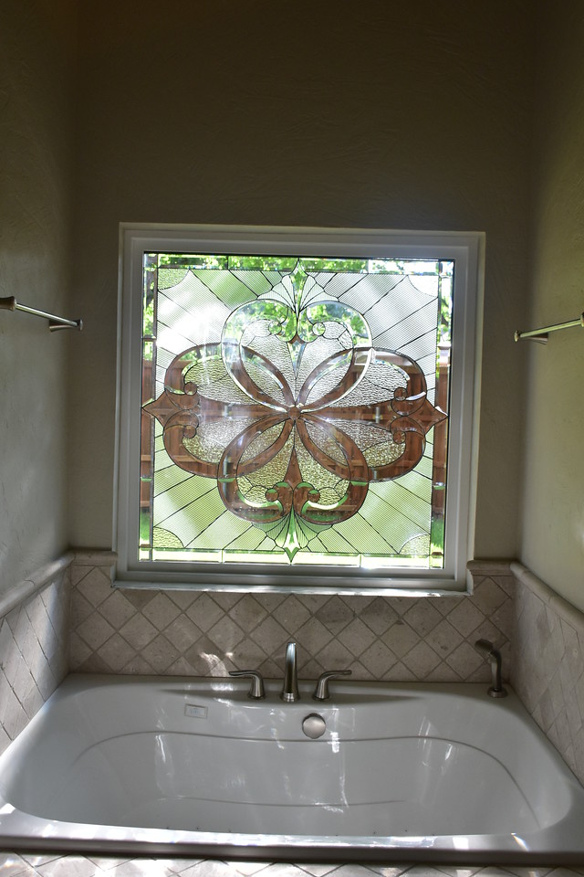 Stunning! 4 x 4 Beveled Glass Window Installed Over A Bathtub
