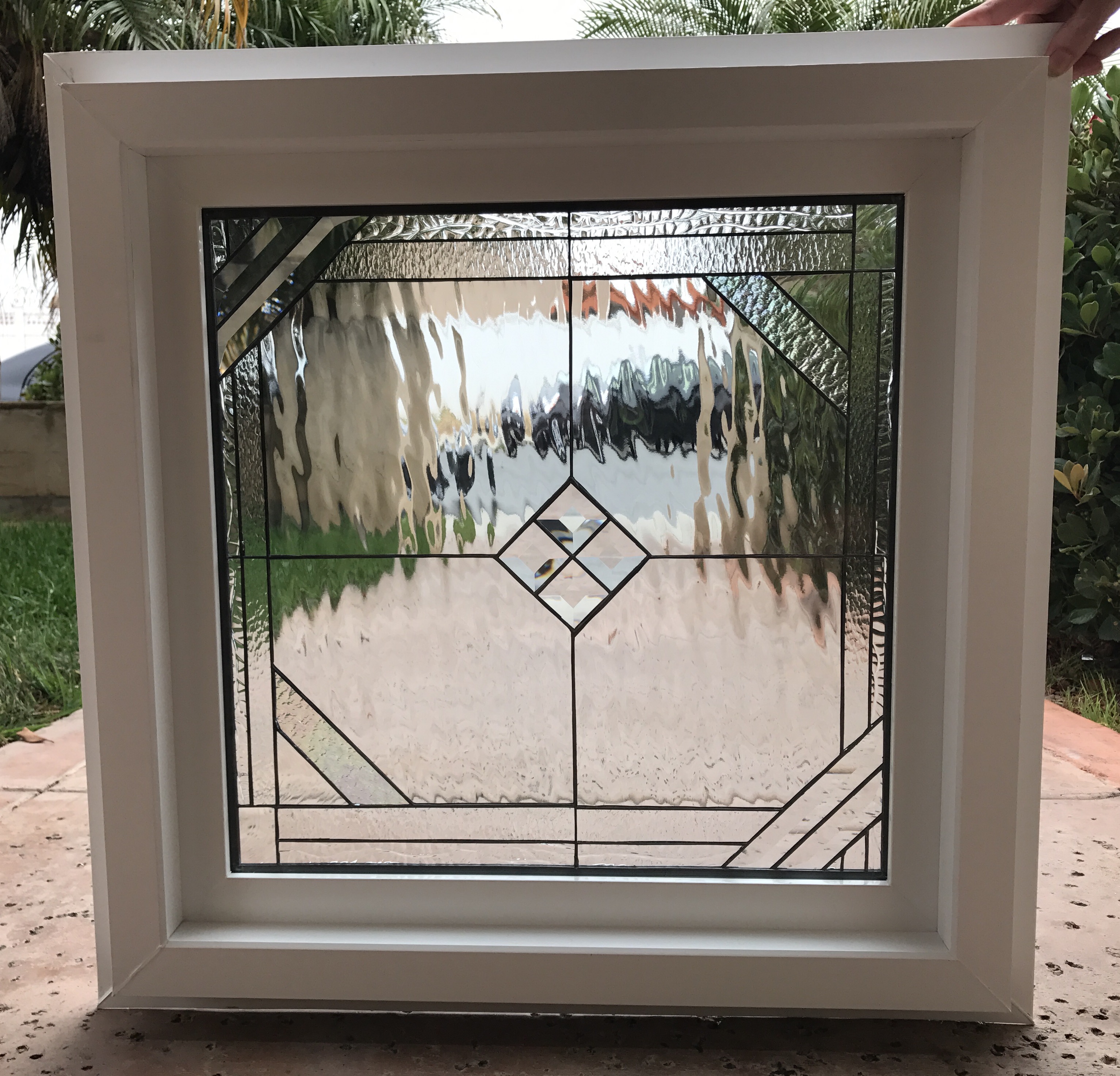 Install ready! Vinyl Framed and Insulated The "Del Mar" Leaded Stained