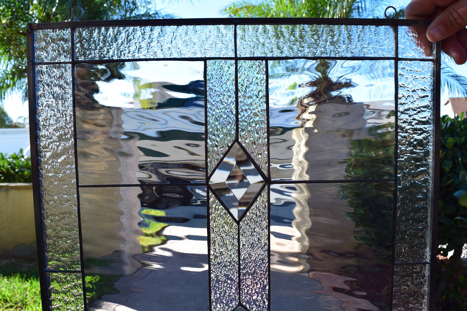 The " San Marcos" Clear Beveled Leaded Stained Window Glass Panel