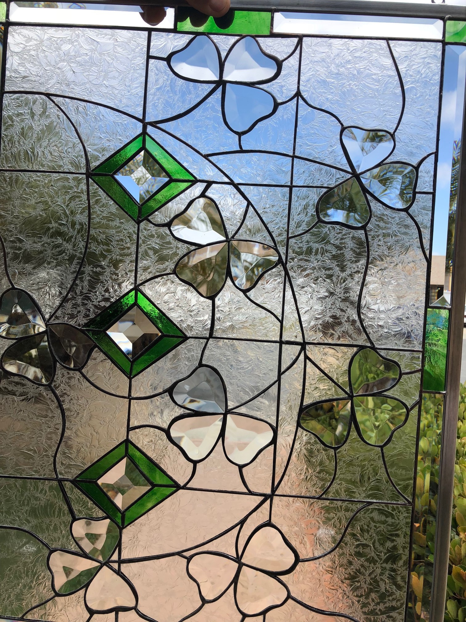 stained glass window leaded panel beveled shamrocks stainedglasswindows