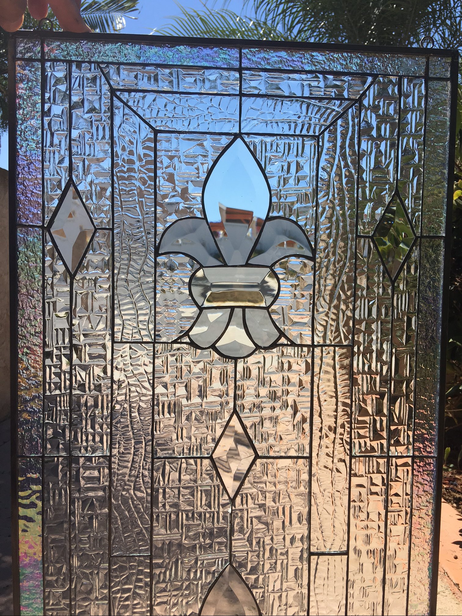 The "Le Mans" Beveled Fleur De Lis Leaded Stained Glass Window Panel