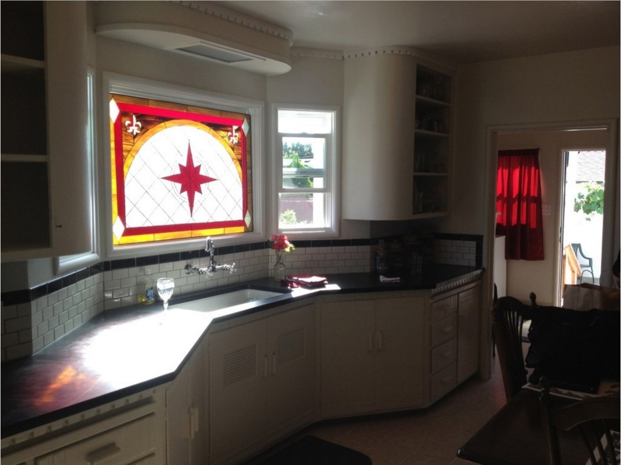 Stained Glass Window installed over Kitchen Sink