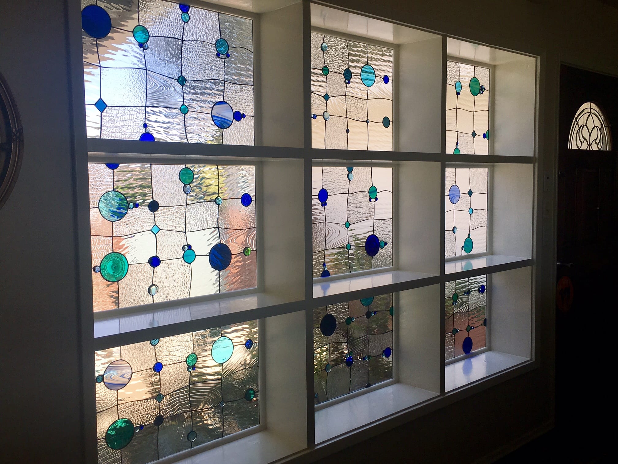 9 Beautiful Abstract Stained Glass Inserts Held In Place With Quarter