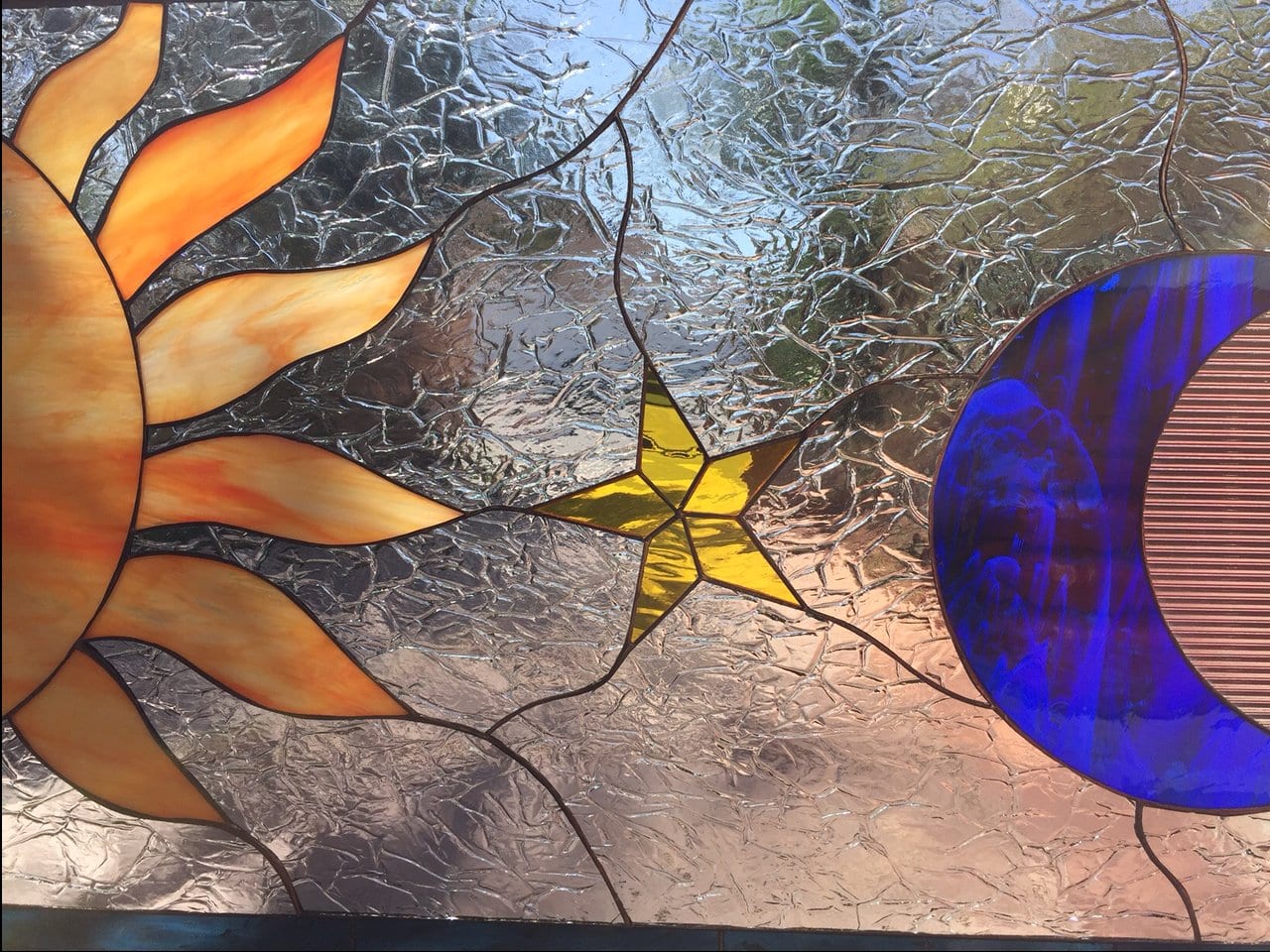 Mystical Sun, Moon & Star Leaded Stained Glass Window Panel 3