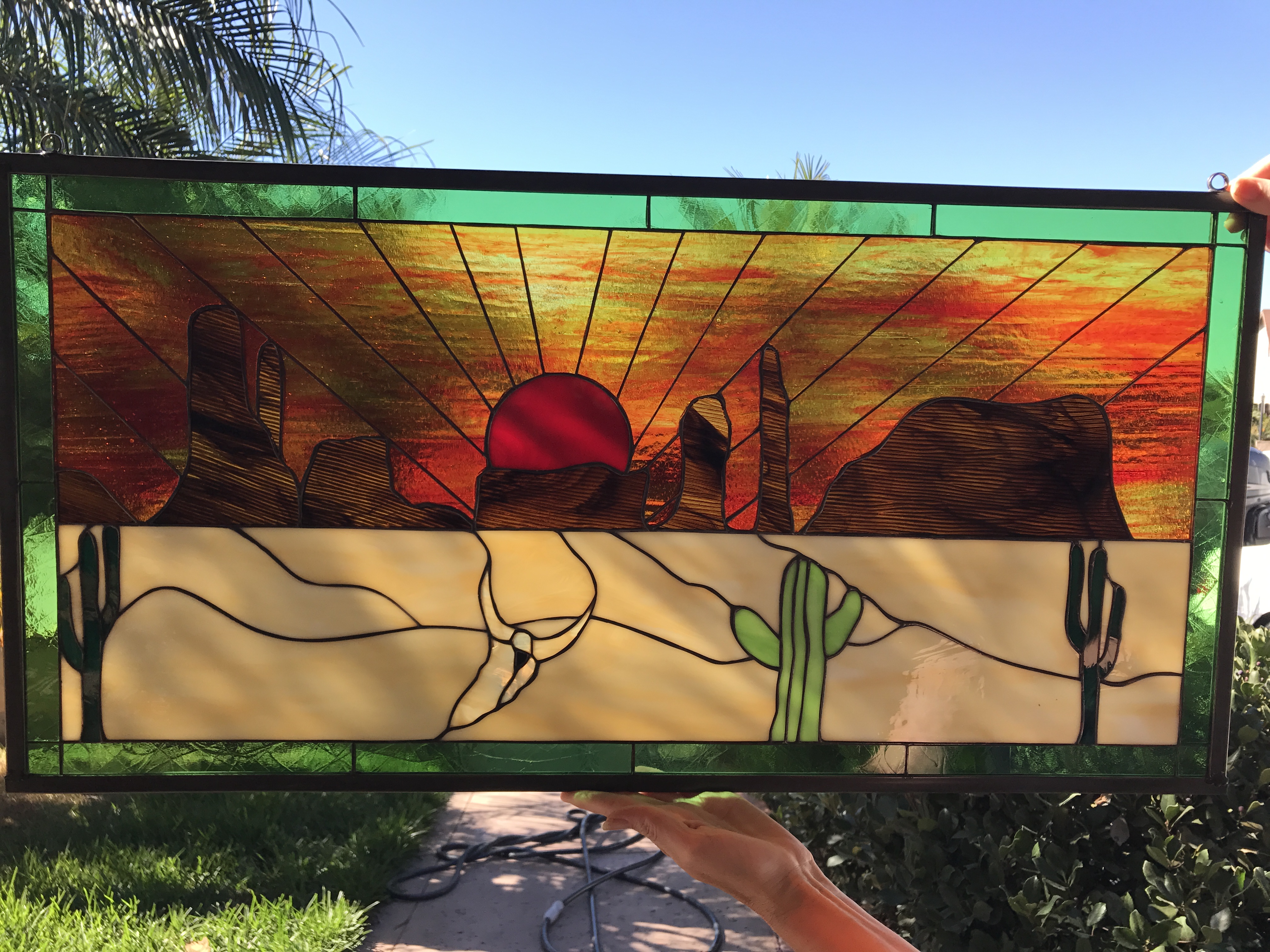 Southwestern Sunset & Butes Leaded Stained Glass Window Panel