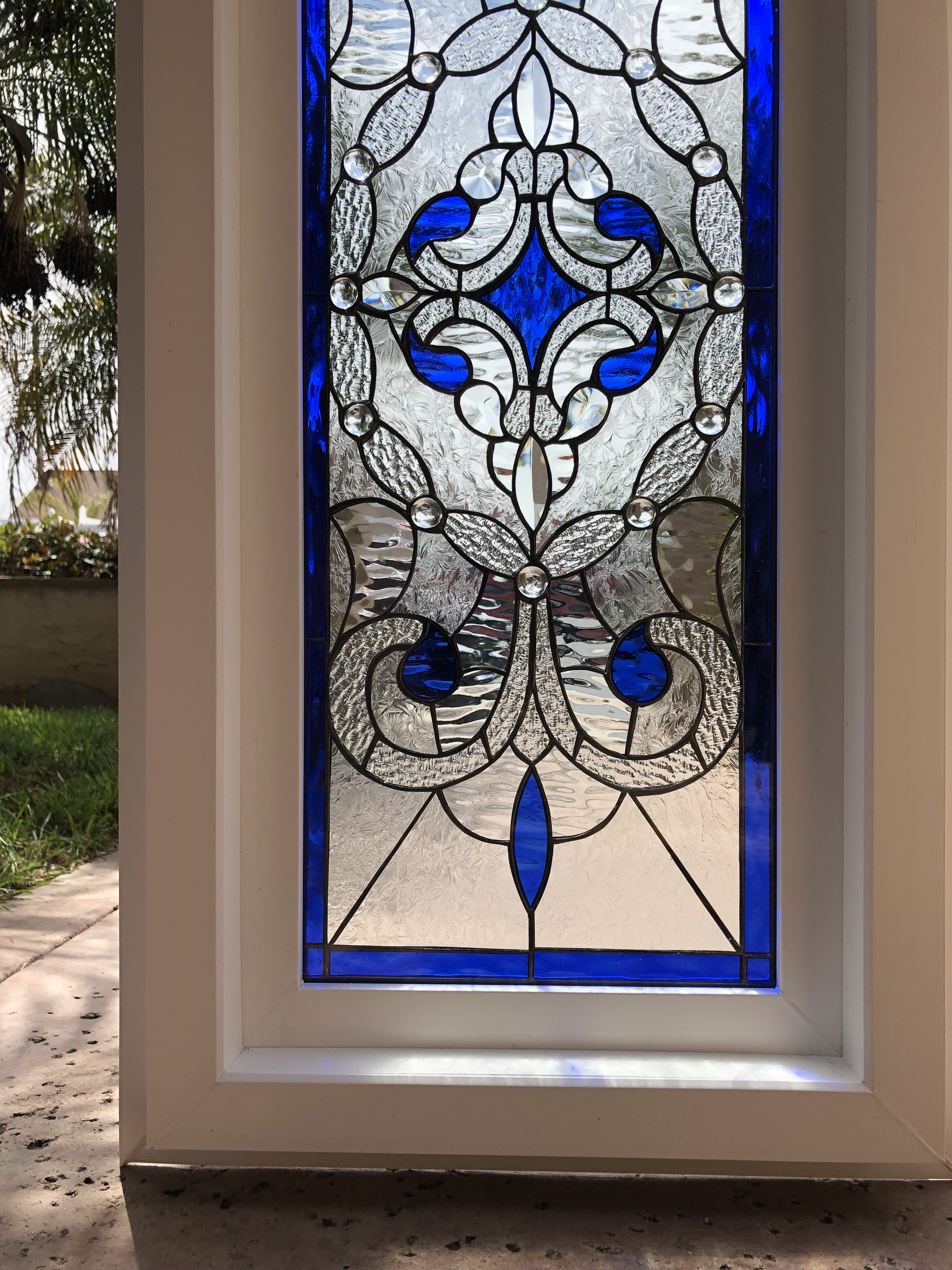 Simply Stunning The “victorville” Stained And Beveled Glass Window In Vinyl Frame