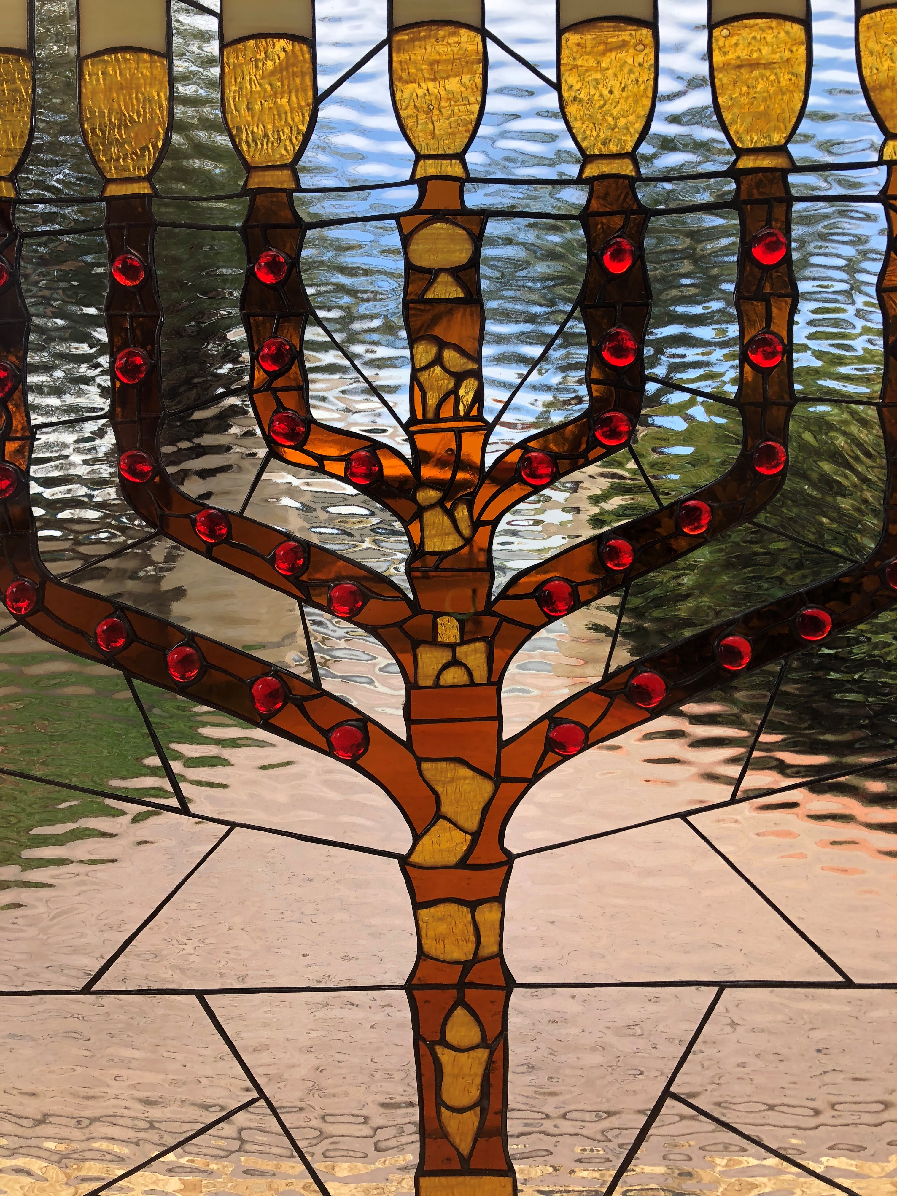 Beautiful! Menorah Stained Glass Window Panel