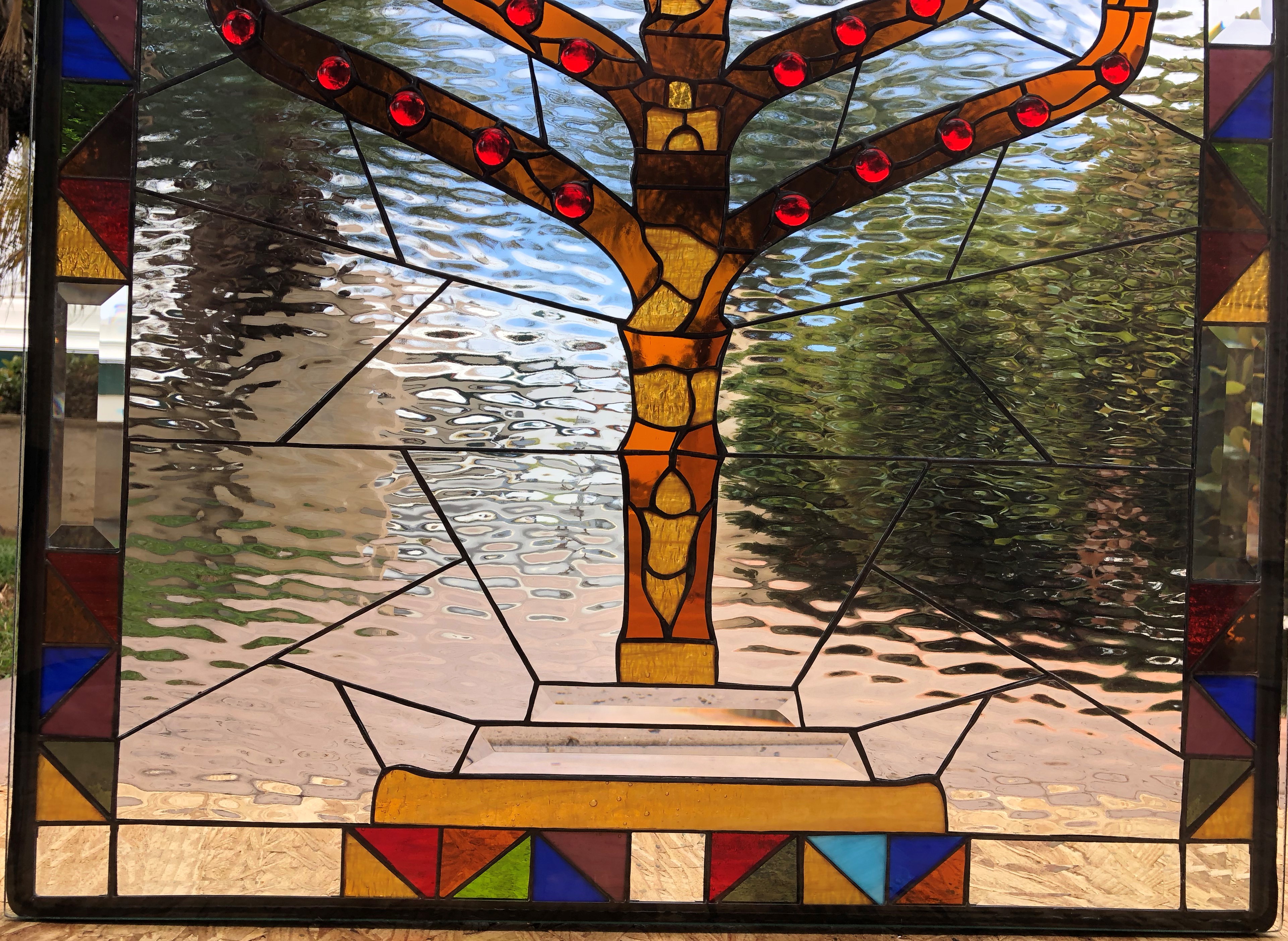Beautiful! Menorah Stained Glass Window Panel