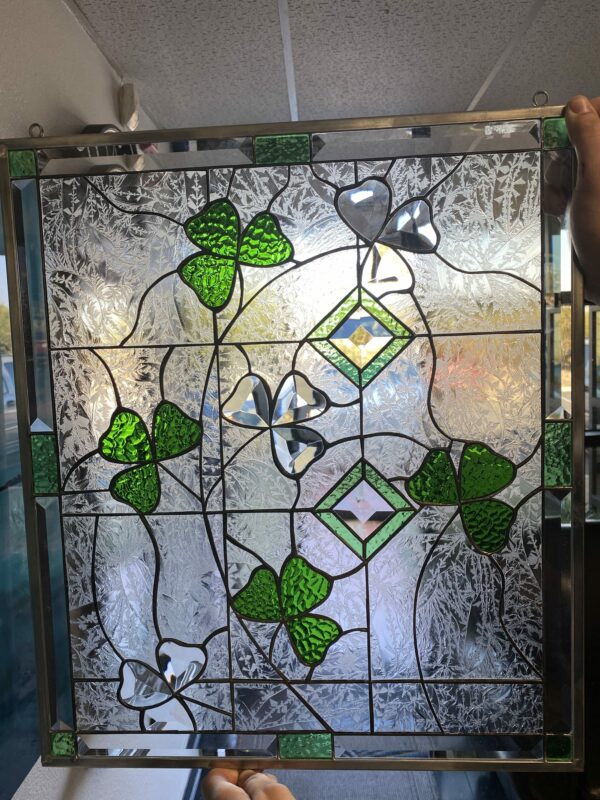 Beveled Shamrocks Leaded Stained Glass Window Panel