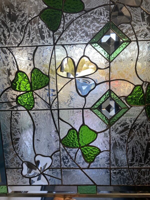 Beveled Shamrocks Leaded Stained Glass Window Panel