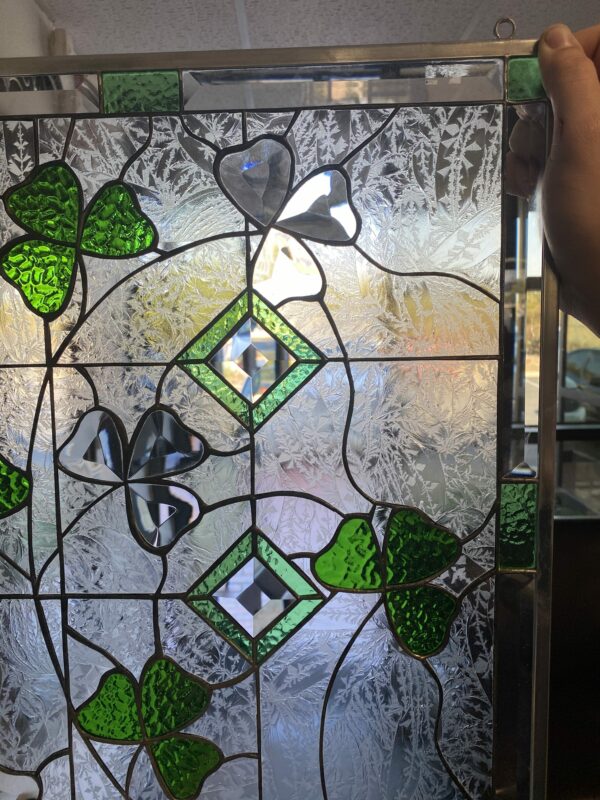 Beveled Shamrocks Leaded Stained Glass Window Panel