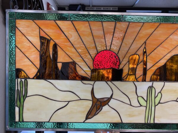 Southwestern Sunset & Butes Leaded Stained Glass Window Panel