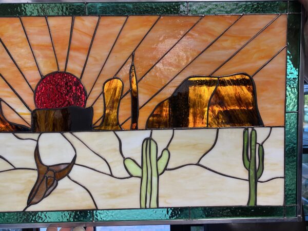 Southwestern Sunset & Butes Leaded Stained Glass Window Panel