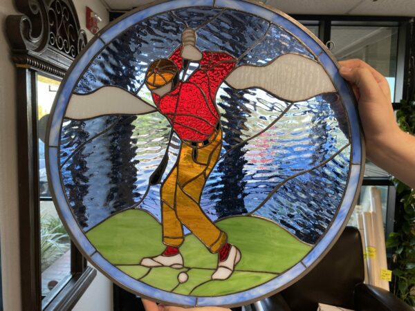 Driving It Home! Golf Leaded Stained Glass Window Panel