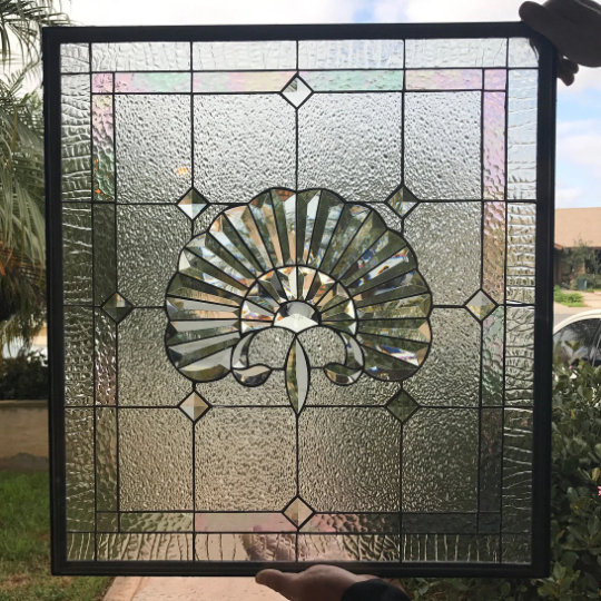 Lovely! Beveled Glass Shell Leaded Stained Glass Window Panel