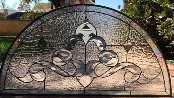 The "Glendale" All Clear Arched Beveled Leaded Stained Window Glass Panel