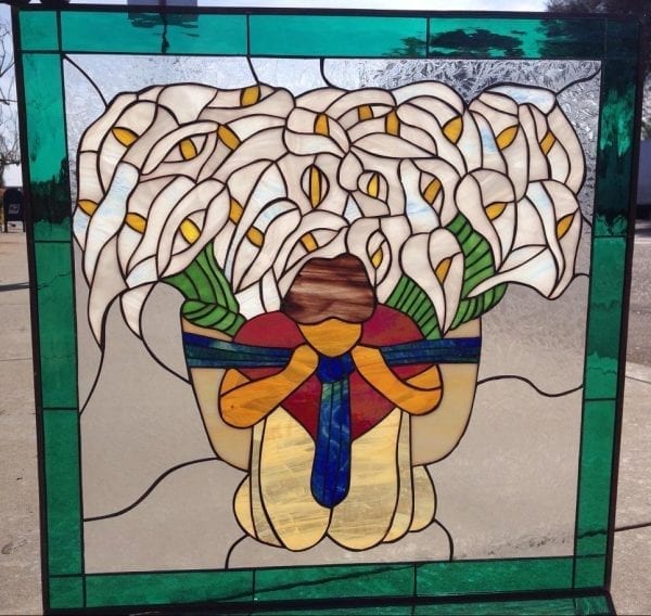 Diego Rivera Flower Vendor Leaded Stained Glass Window Panel
