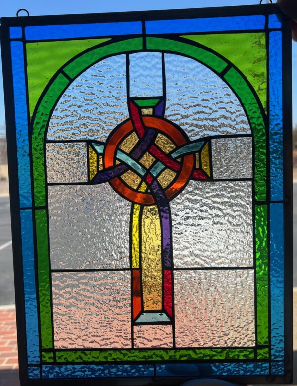 Vibrant! Gothic Style Stained Glass Cross Leaded Stained Glass Panel