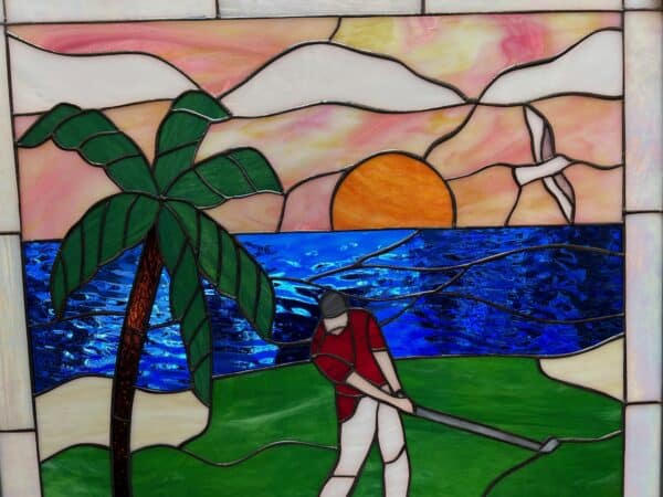 Golfing at Pebble Beach Leaded Stained Glass Window Panel