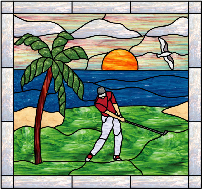 Golfing at Pebble Beach Leaded Stained Glass Window Panel