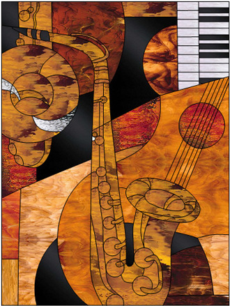 Music Jazz Fest Leaded Stained Glass Window Panel