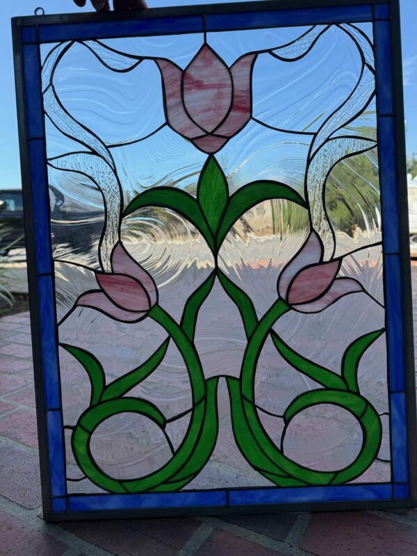 Windy Tulips Leaded Stained Glass Window Panel