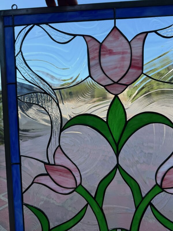 Windy Tulips Leaded Stained Glass Window Panel
