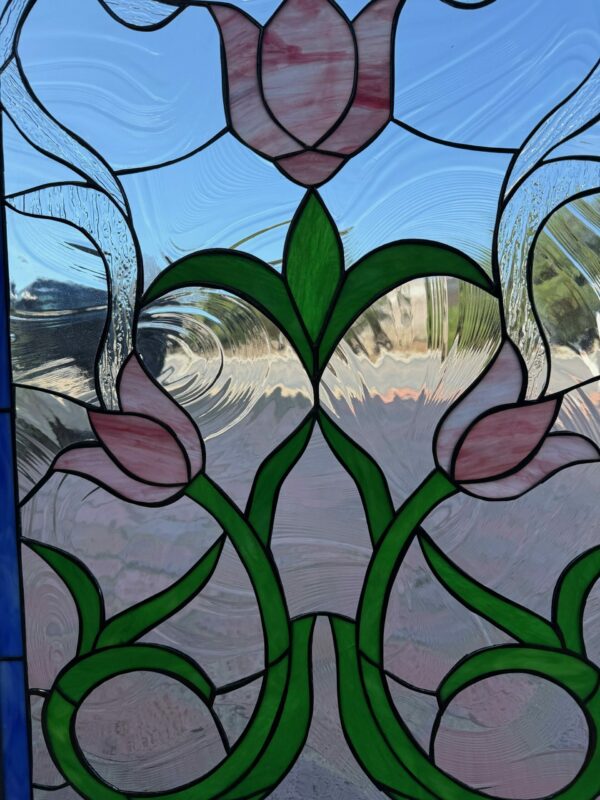 Windy Tulips Leaded Stained Glass Window Panel