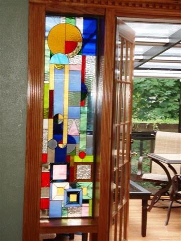 Colorful Mission style stained glass room divider