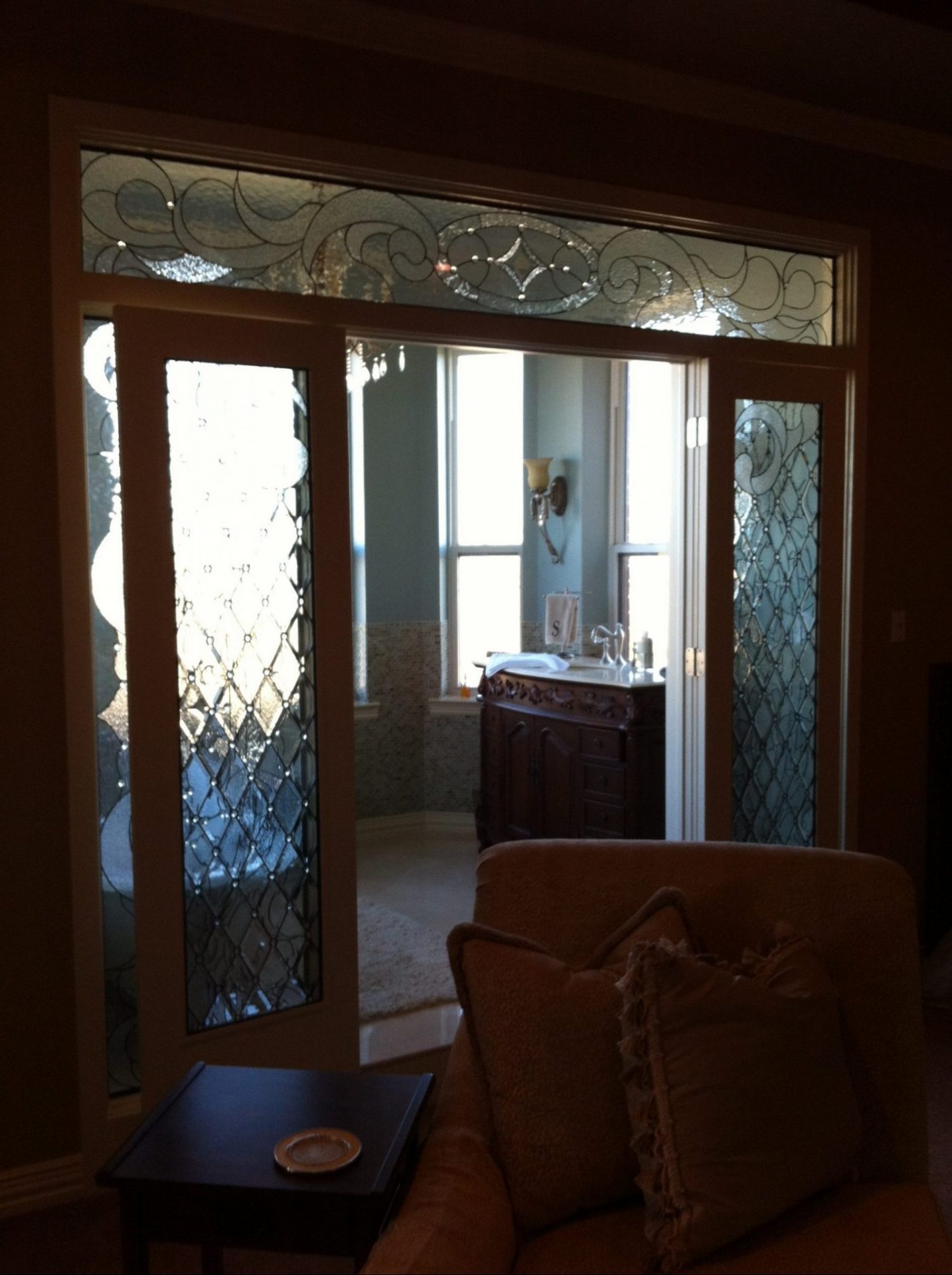 Stained Glass Door And Interior Transom Beveled Diamond Inserts