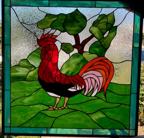 So unique! Morning Rooster Leaded Stained Glass Window Panel