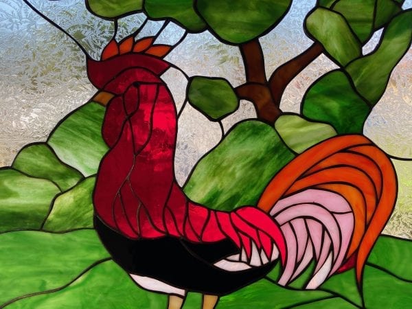 So unique! Morning Rooster Leaded Stained Glass Window Panel