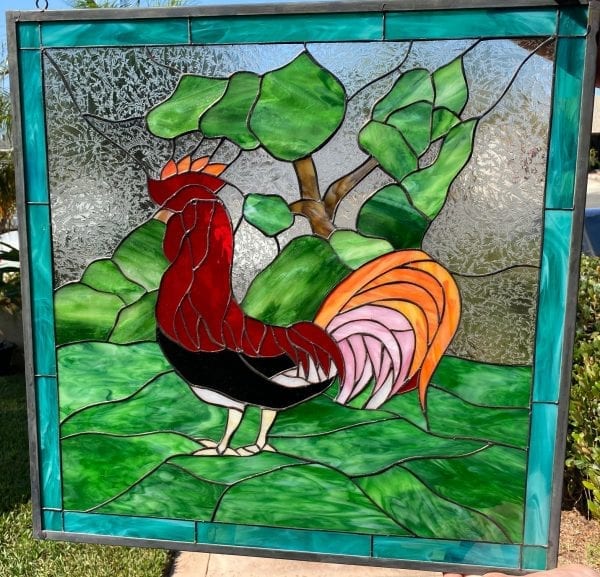 So unique! Morning Rooster Leaded Stained Glass Window Panel