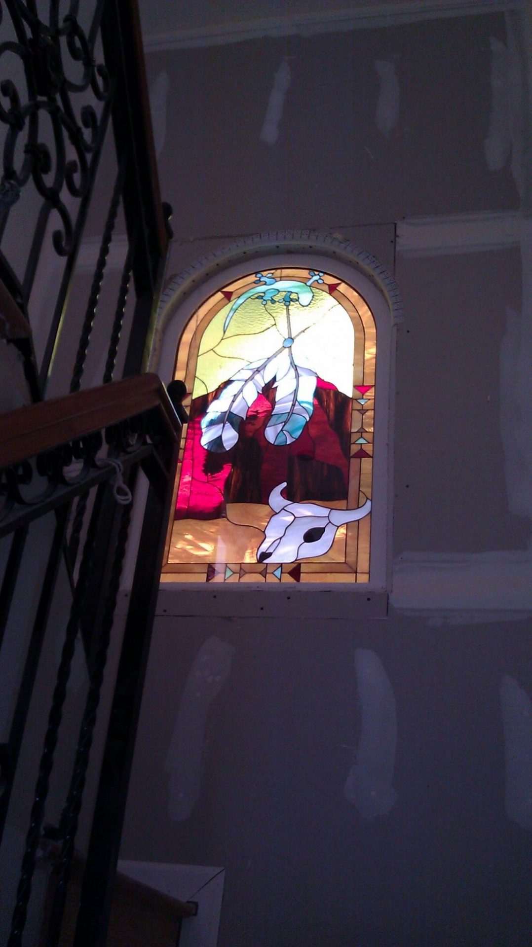 Stairway Southwestern Stained Glass Window