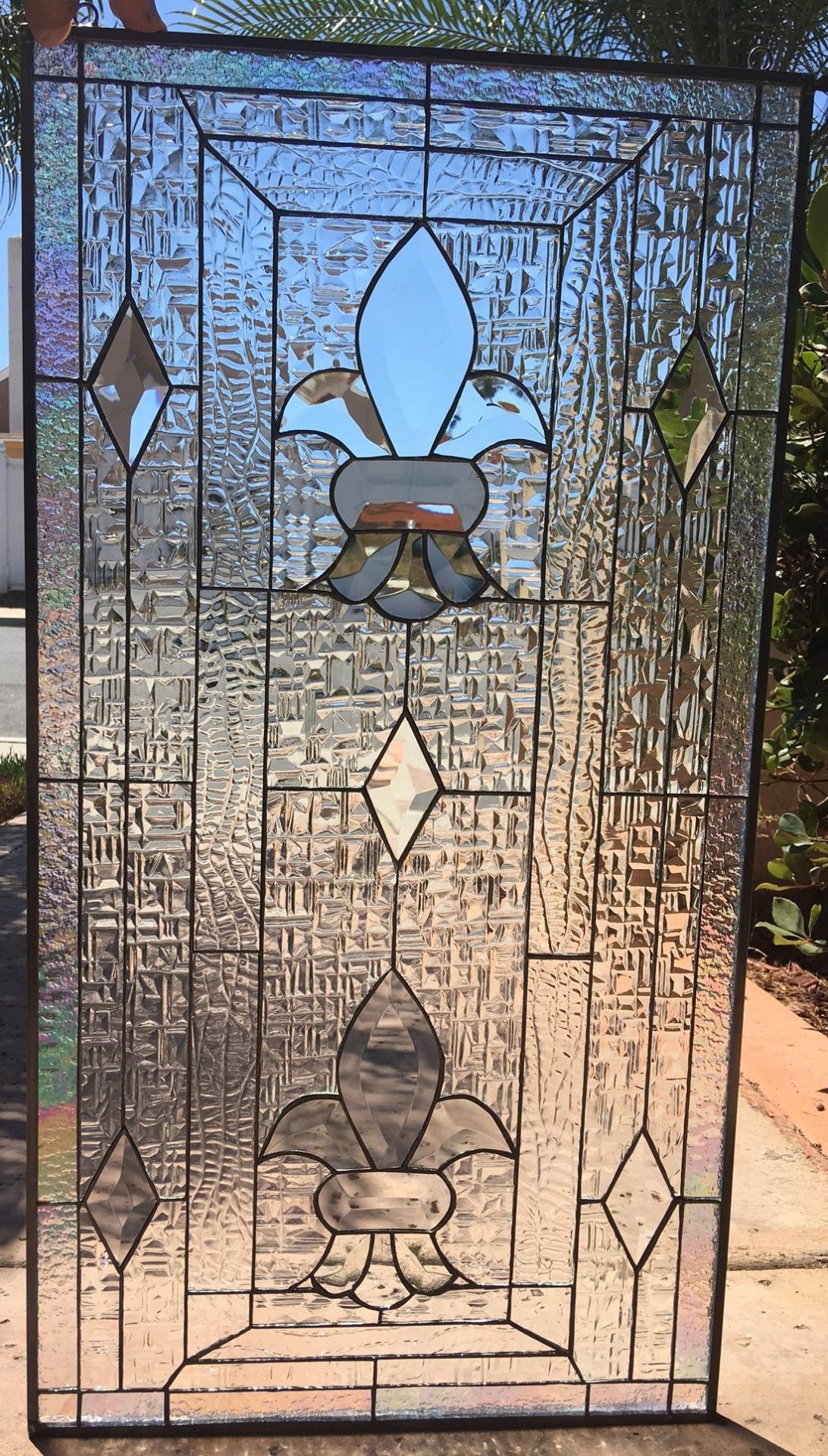 The "Le Mans" Beveled Fleur De Lis Leaded Stained Glass Window Panel