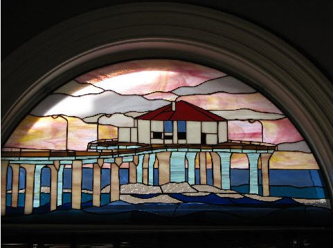 Huntington Beach Pier Arched Stained Glass Insert