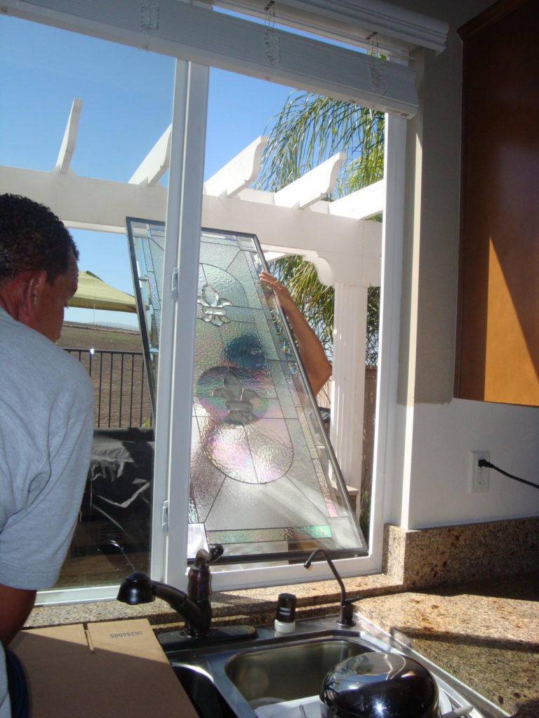 All Clear Beveled Glass Inserts For Above A Kitchen Sink (installation)