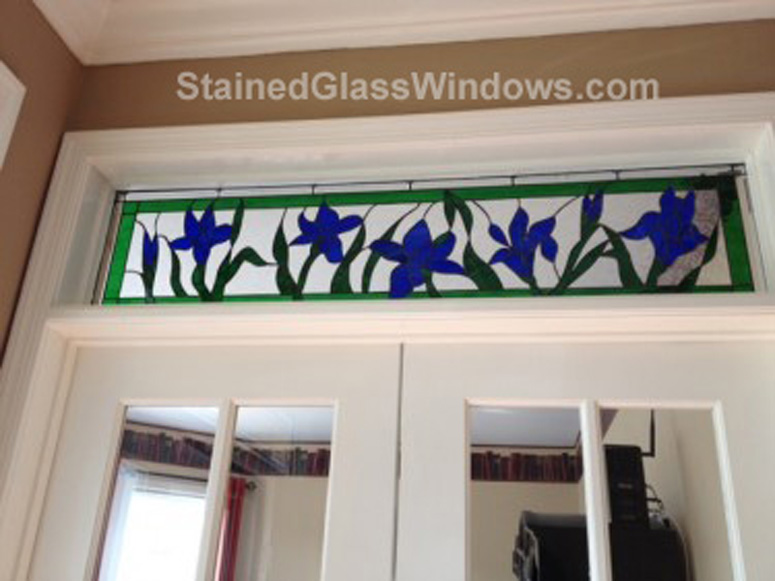 Blue Irises Stained Glass Transom Windows